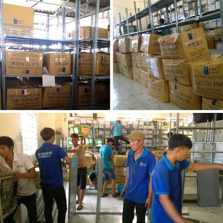 Các nhân viên Phú Mỹ đang di dời kho xưởng lớn của BV Đại học Y Dược